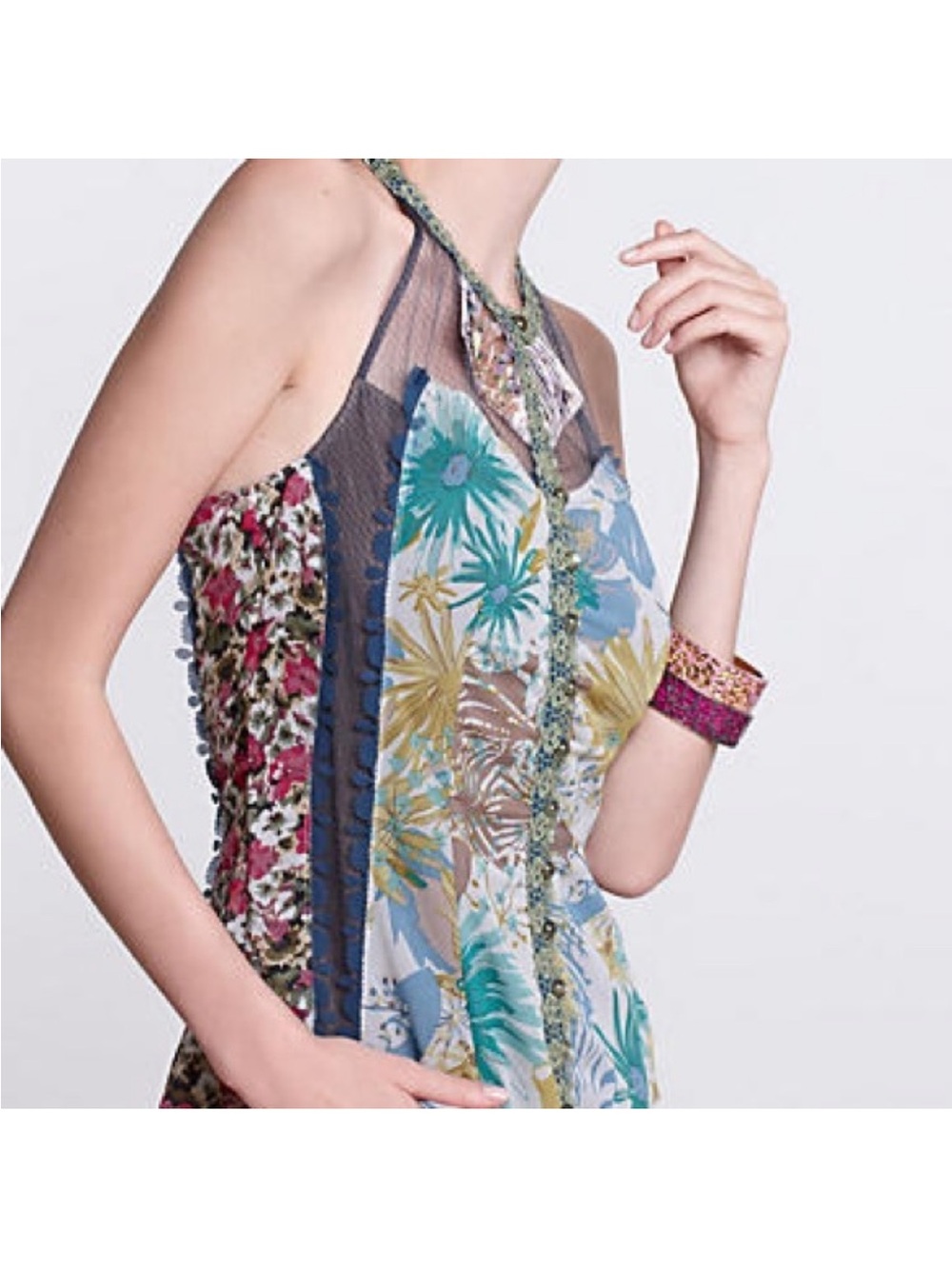 Byron Lars Beguile Floral Mixed-Print Halter Tank Top